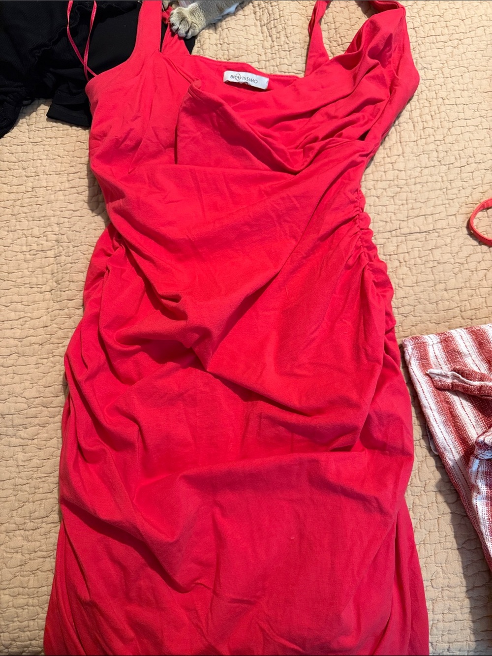 Bravissimo Brand Red flattering Ruched Sheath Dress - fuller bust 
MIDI length